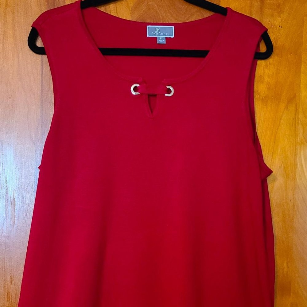 Plus Size-Ladies Sleeveless Red Sweater-2X
